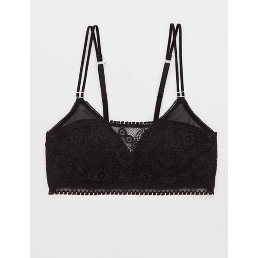 Aerie Real Power Wireless Push Up Joy Lace Bra 32B True Black